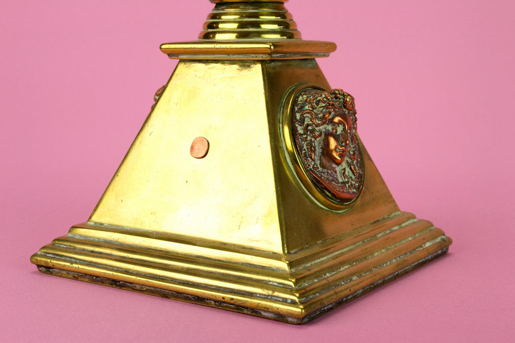 Large Brass & Copper Aesthetic Movement Candelabra, English 1860s