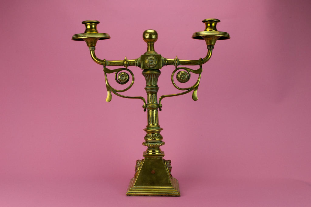 Large Brass & Copper Aesthetic Movement Candelabra, English 1860s