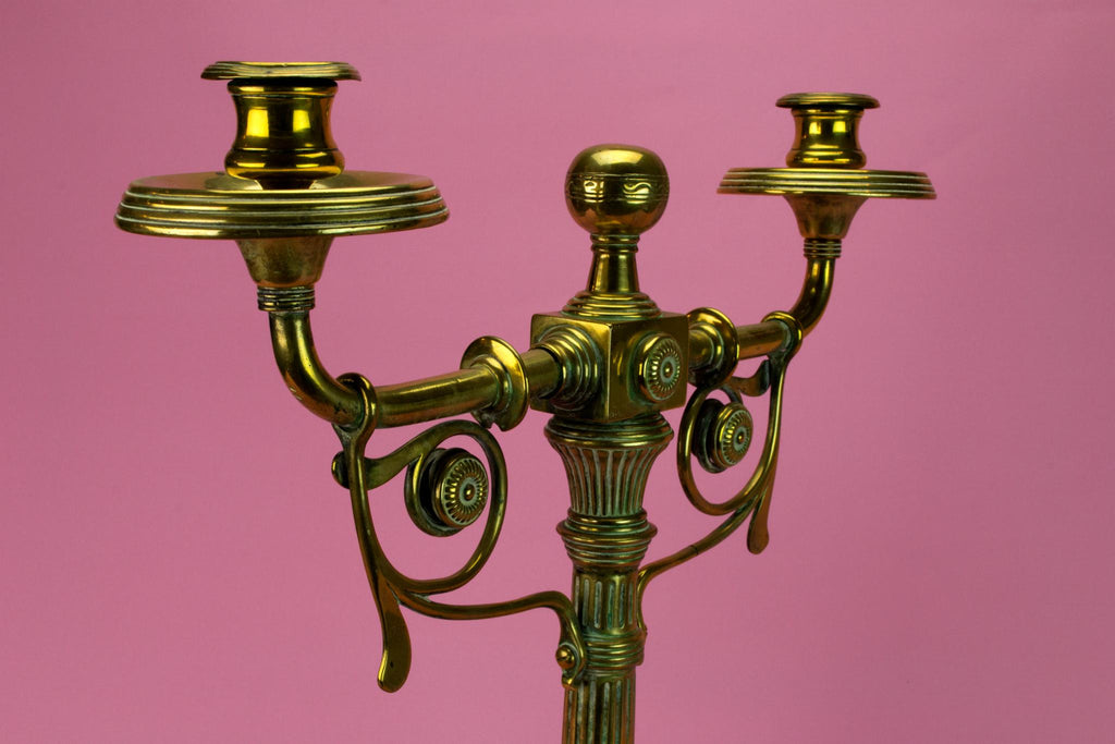 Large Brass & Copper Aesthetic Movement Candelabra, English 1860s