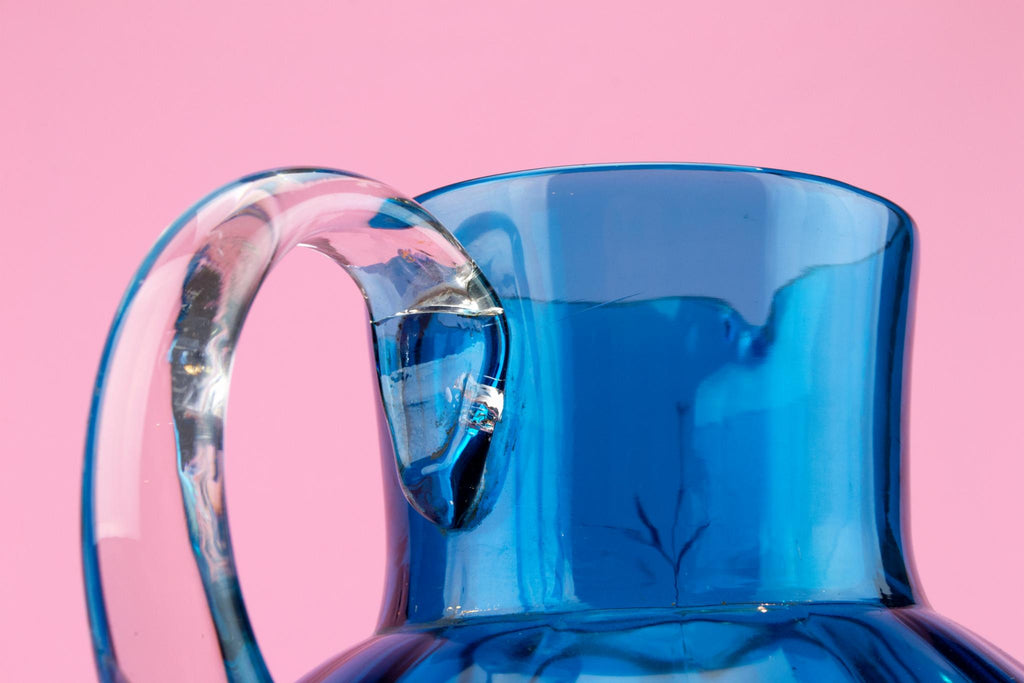 Blue glass painted Jug, English Early 1900s