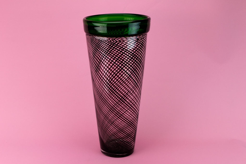 Massive Green & Amethyst Glass Vase, Continental European 1970s