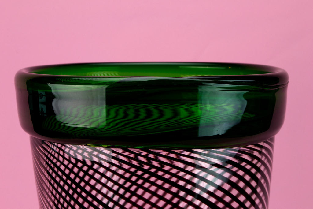 Massive Green & Amethyst Glass Vase, Continental European 1970s
