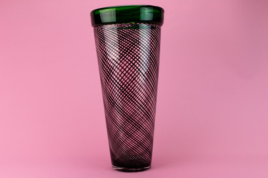 Massive Green & Amethyst Glass Vase, Continental European 1970s