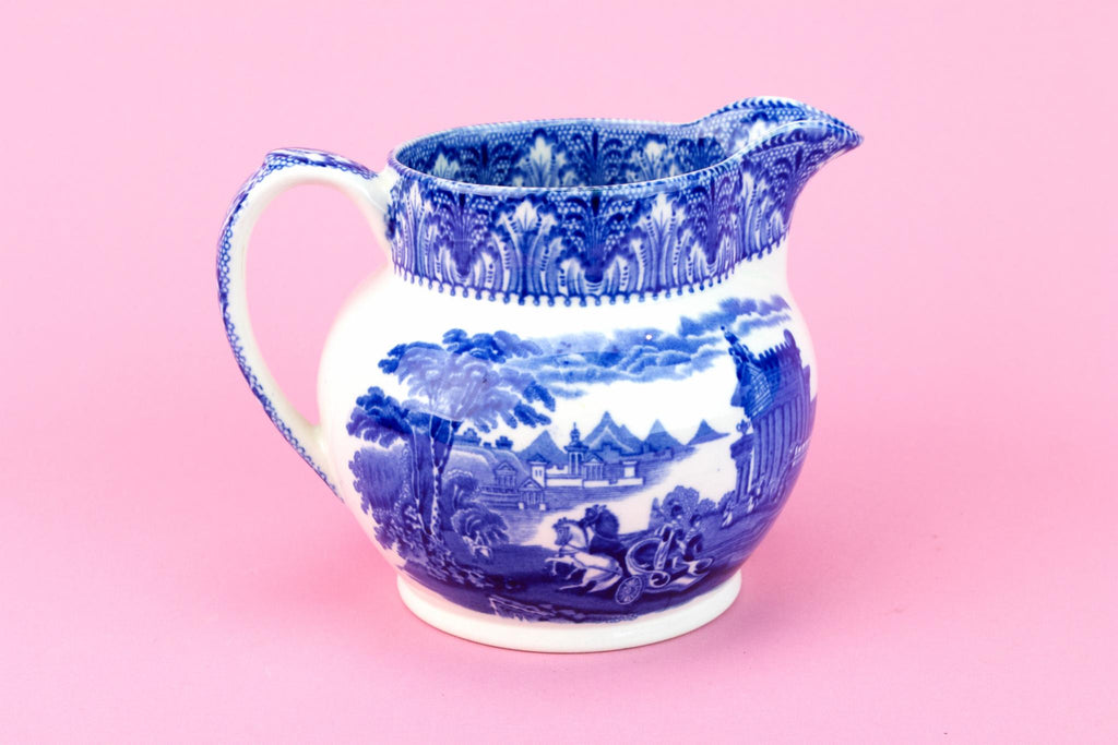 Blue And White Pottery Jug, English 1910s