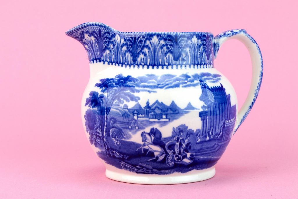 Blue And White Pottery Jug, English 1910s