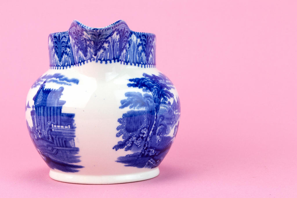 Blue And White Pottery Jug, English 1910s