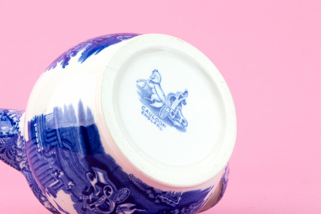 Blue And White Pottery Jug, English 1910s