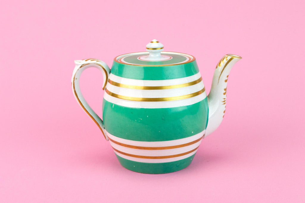Small Georgian Green and Gold Teapot, English 1830s