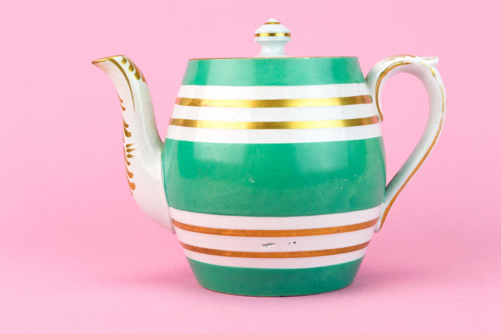 Small Georgian Green and Gold Teapot, English 1830s