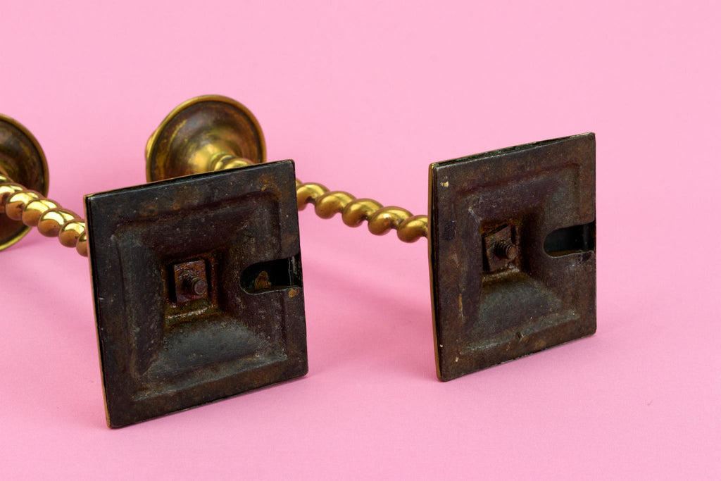 Pair Of Brass Barley Twist Candlesticks, English Late 19th Century
