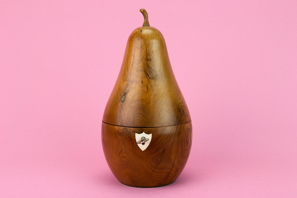 Carved wood pear shaped Tea Box, English 1930s