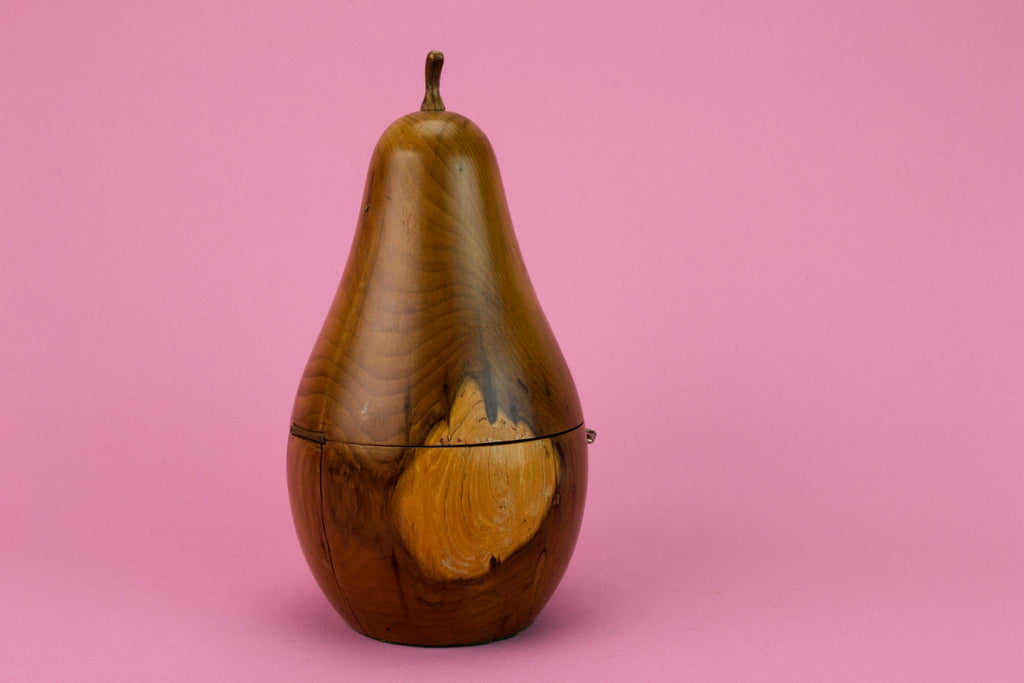 Carved wood pear shaped Tea Box, English 1930s