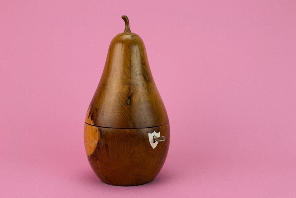Carved wood pear shaped Tea Box, English 1930s