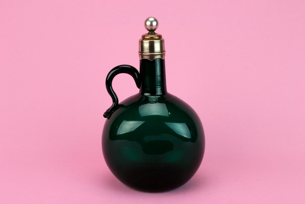 Blown Green Glass Flask Decanter, English Early 1800s