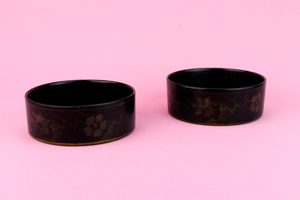 Two Papier Mache Wine Bottle Coasters, English Late 18th Century