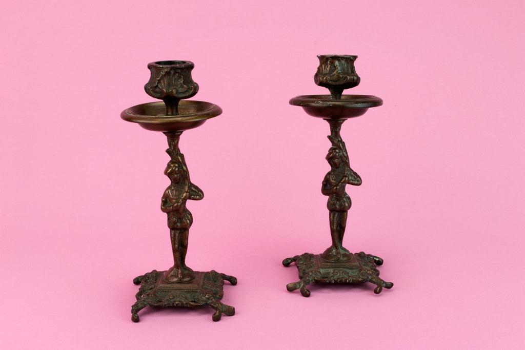 2 Bronze Victorian Candlesticks, English 19th Century