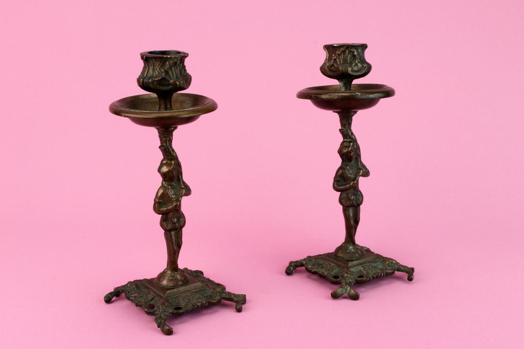 2 Bronze Victorian Candlesticks, English 19th Century