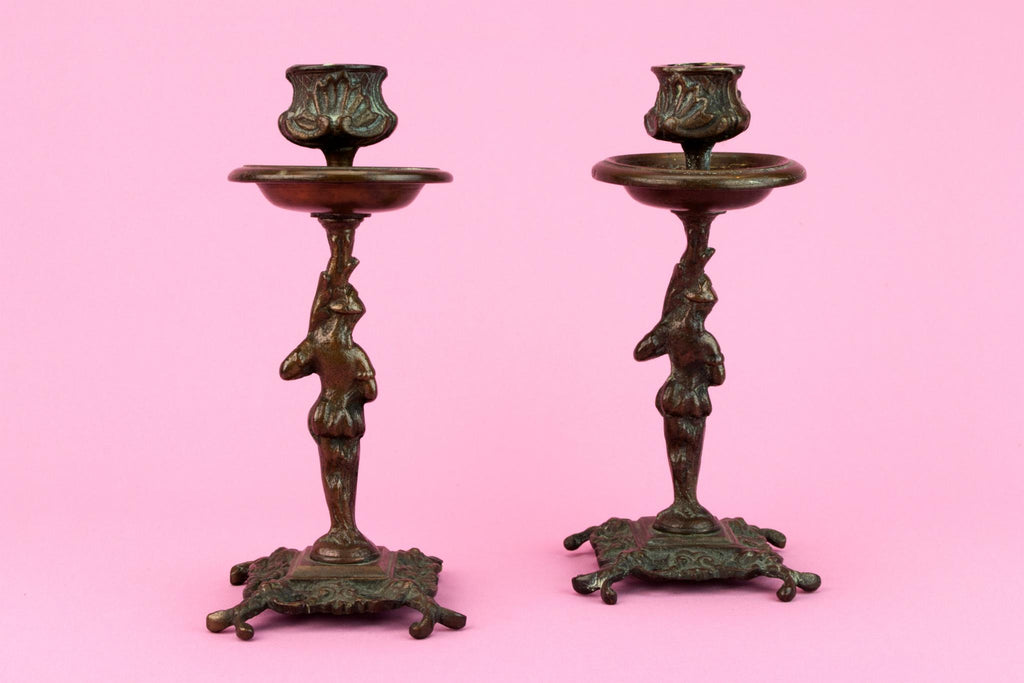 2 Bronze Victorian Candlesticks, English 19th Century