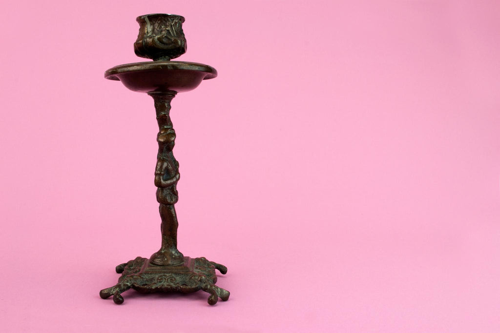 2 Bronze Victorian Candlesticks, English 19th Century