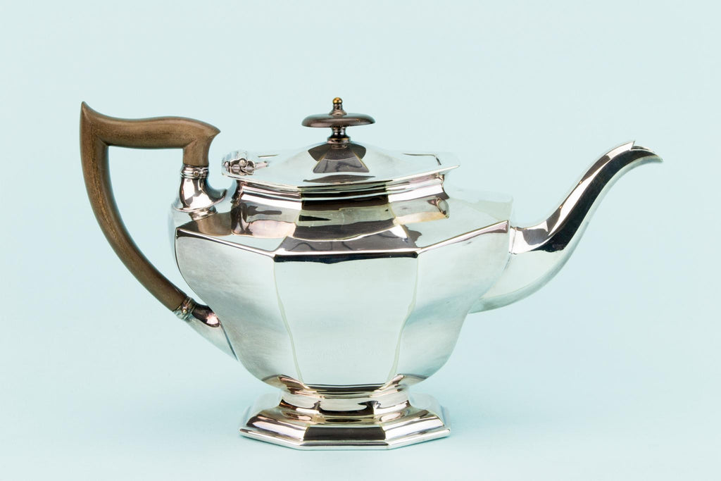 Art Deco Silver Plated Tea Set on Tray, English 1920s