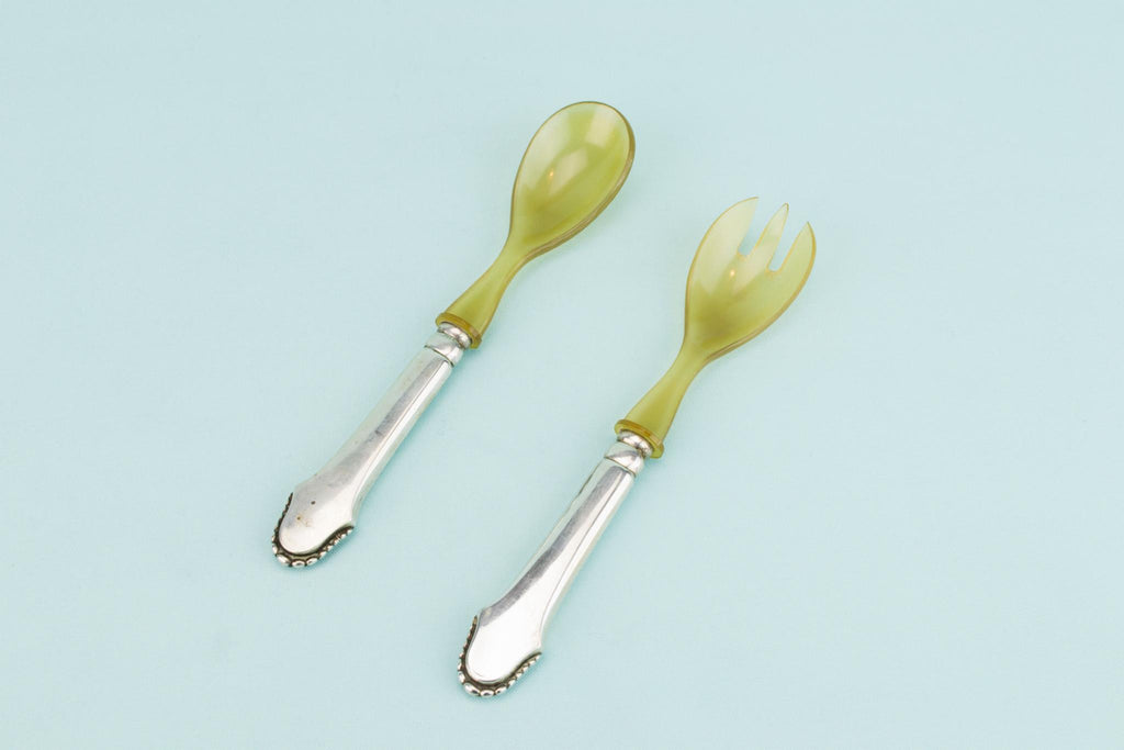Two Horn & Silver Plated Salad Spoons Circa 1900