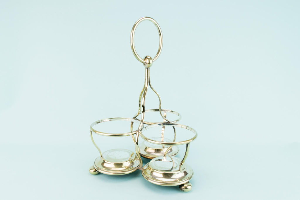 Three Colourful Decanters Set on a Stand, English 19th Century
