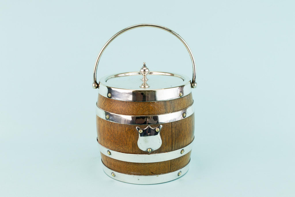 Oak and Silver Plated Ice Bucket, English 1920s