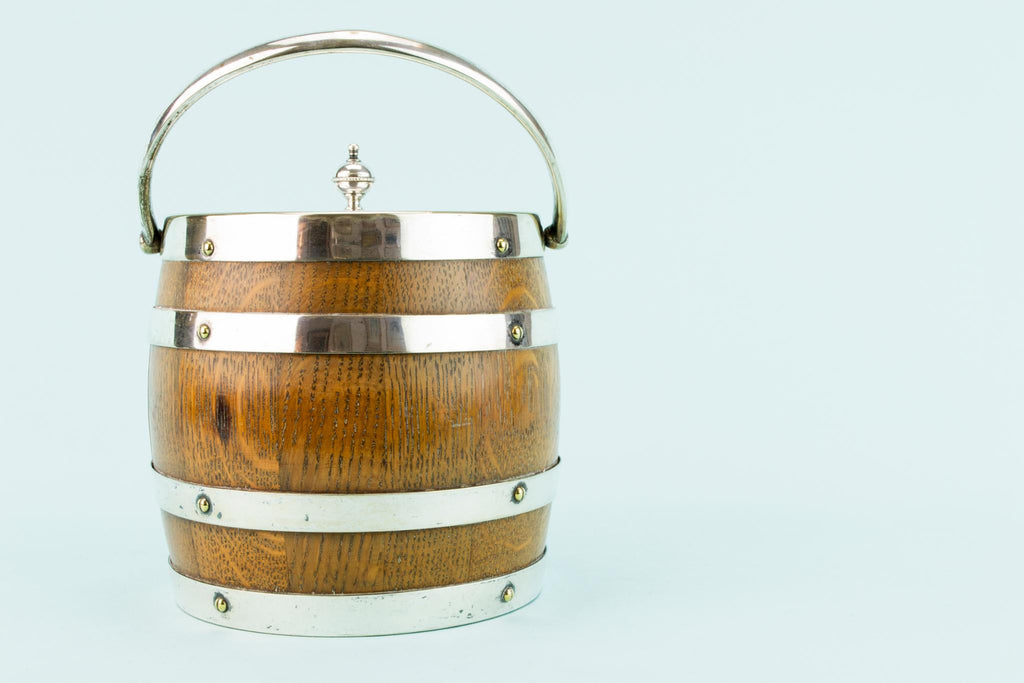 Oak and Silver Plated Ice Bucket, English 1920s