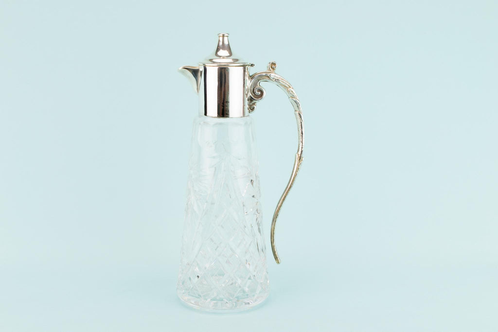 Cut Glass & Silver Plated Wine Carafe, English 1930s
