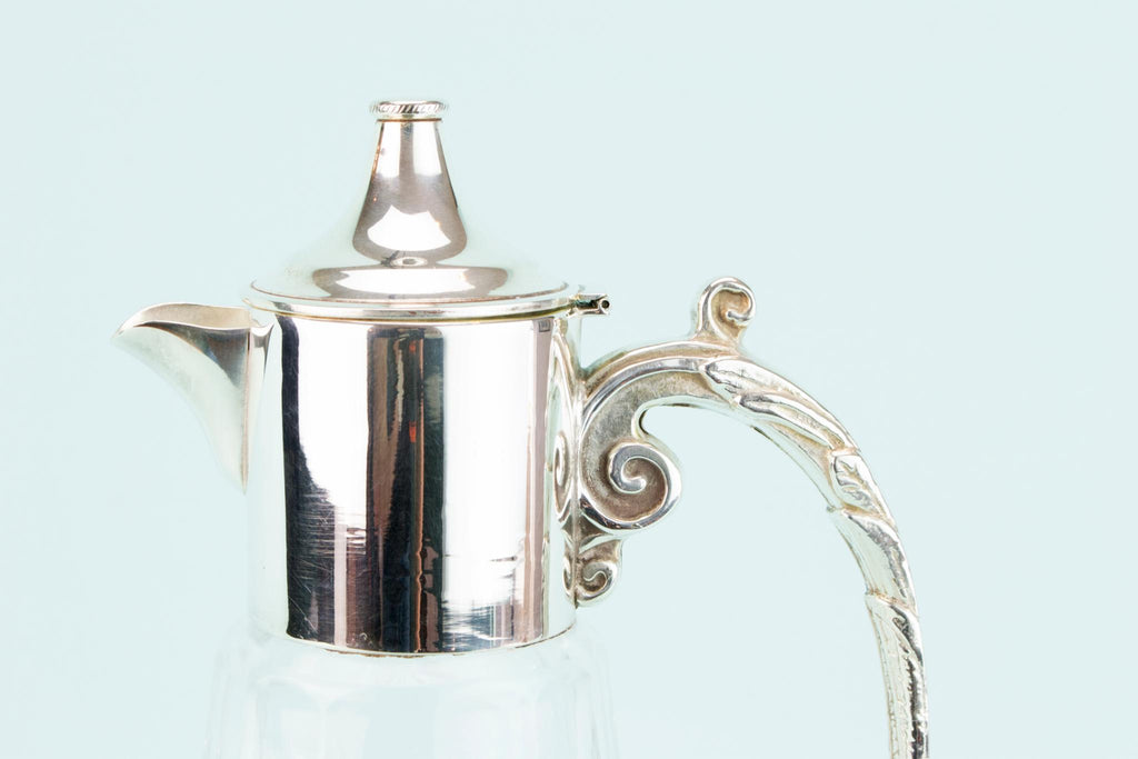 Cut Glass & Silver Plated Wine Carafe, English 1930s