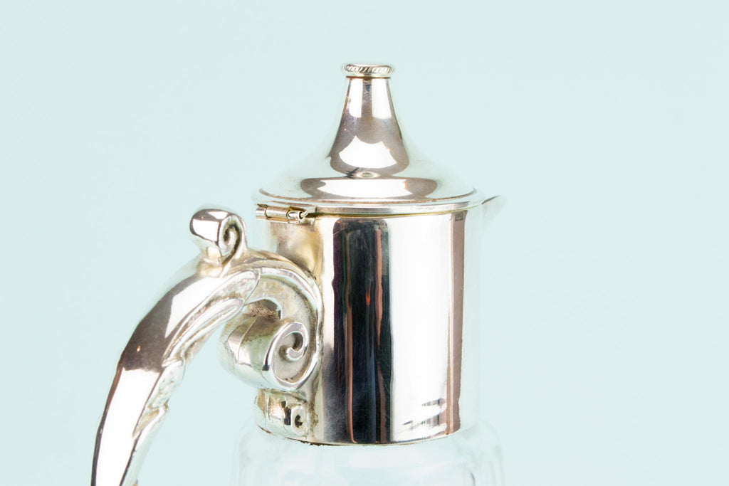 Cut Glass & Silver Plated Wine Carafe, English 1930s