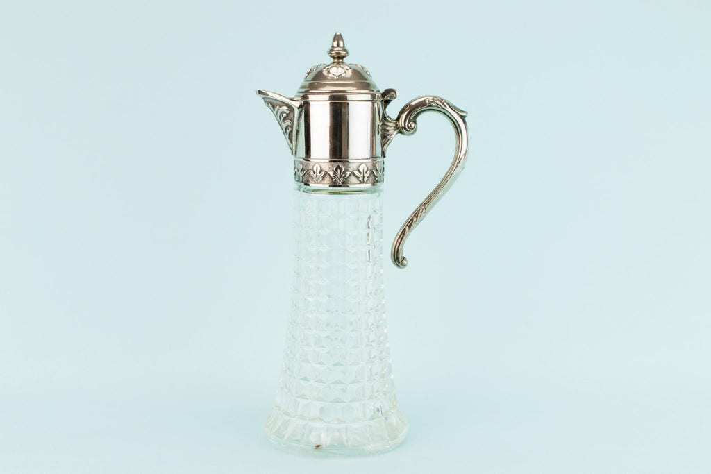 Glass and Silver Plated Wine Carafe, English Mid 20th Century