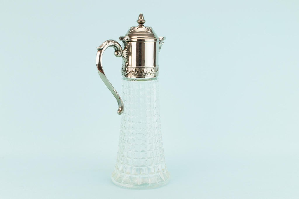 Glass and Silver Plated Wine Carafe, English Mid 20th Century