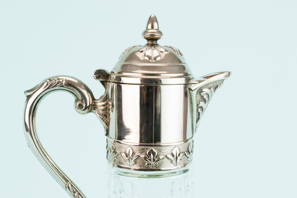 Glass and Silver Plated Wine Carafe, English Mid 20th Century