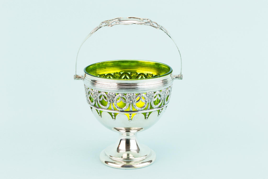 Silver Plated & Green Glass Serving Bowl, English Circa 1900