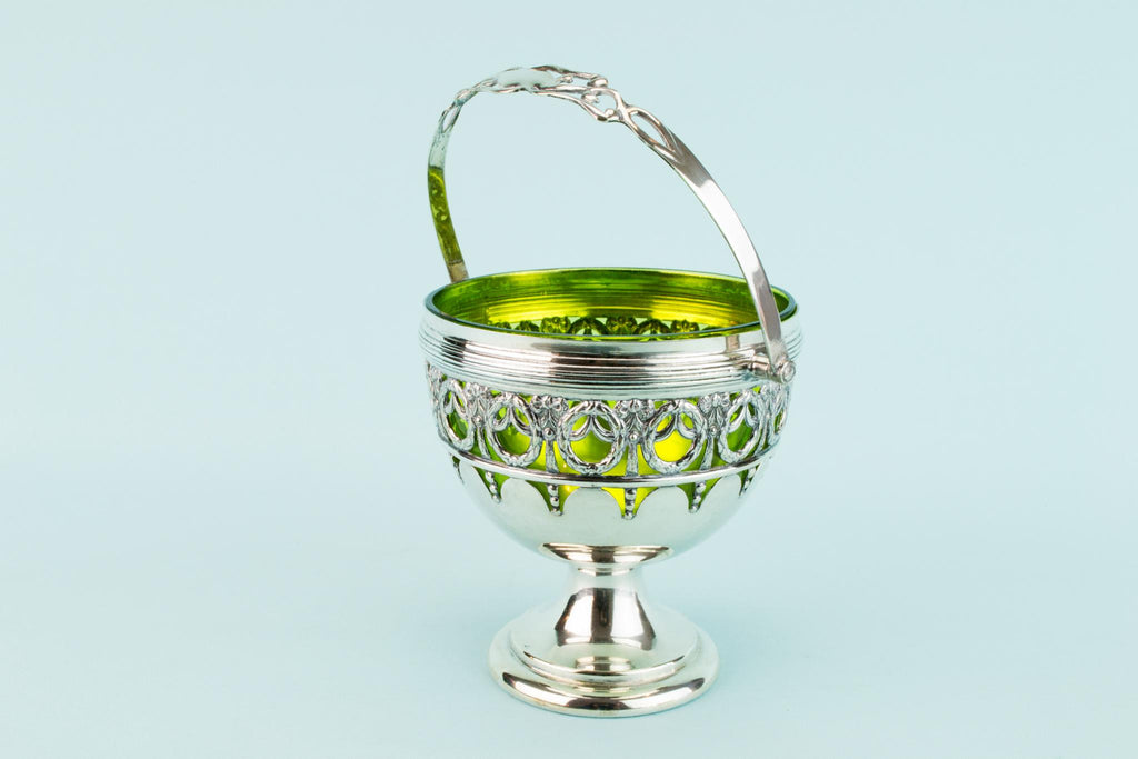 Silver Plated & Green Glass Serving Bowl, English Circa 1900
