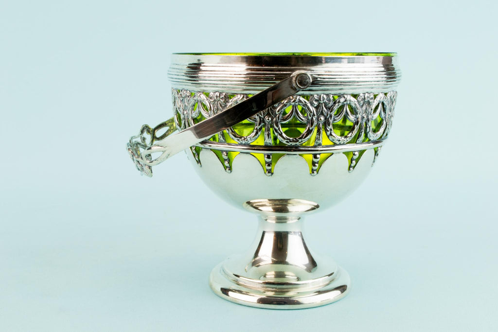 Silver Plated & Green Glass Serving Bowl, English Circa 1900