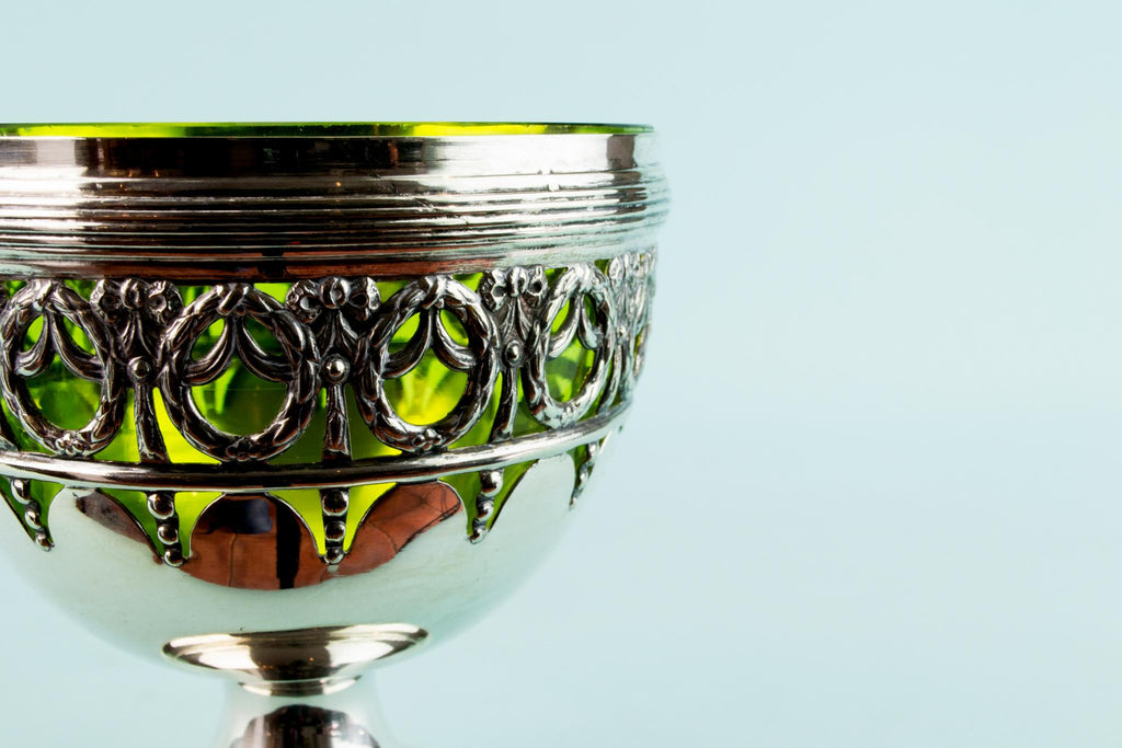 Silver Plated & Green Glass Serving Bowl, English Circa 1900