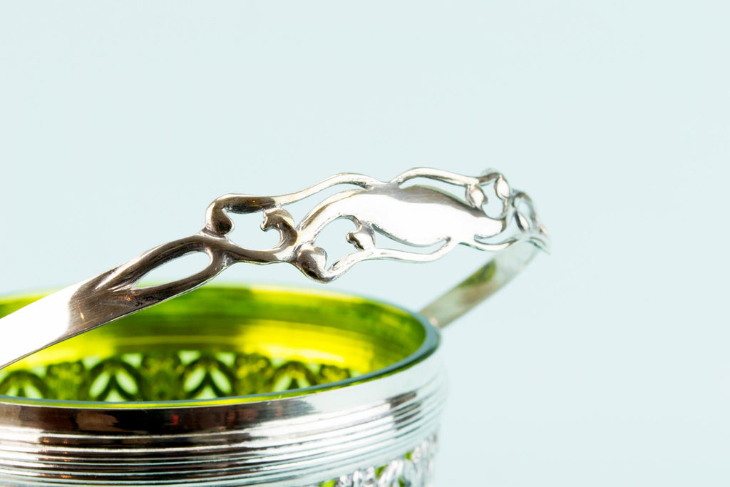 Silver Plated & Green Glass Serving Bowl, English Circa 1900