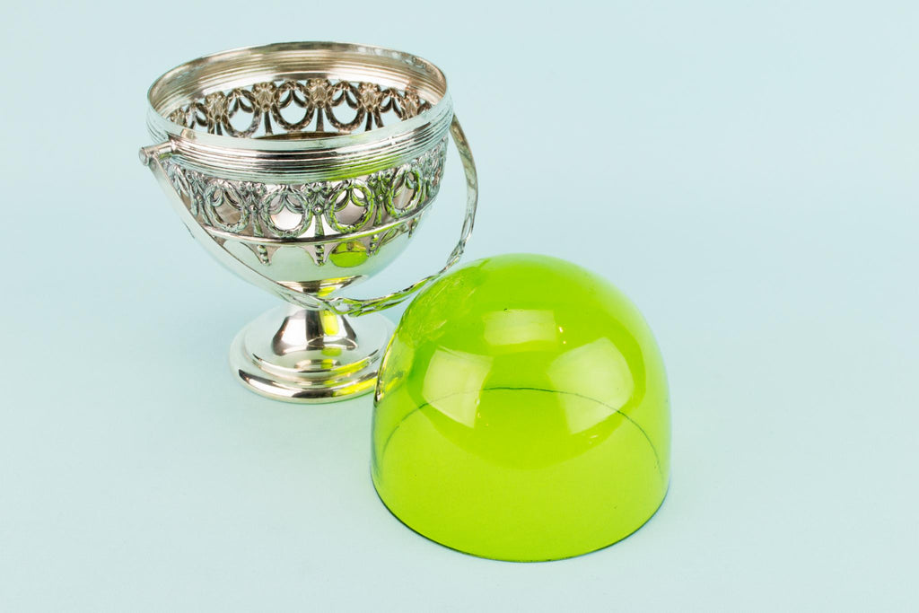 Silver Plated & Green Glass Serving Bowl, English Circa 1900