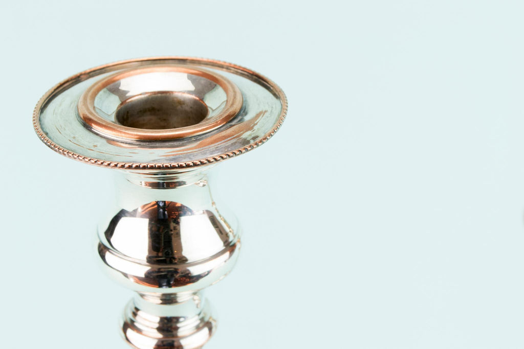Pair Of Silver Plated Medium Candlesticks, English 1930s
