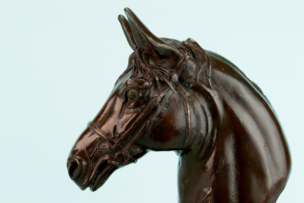 Bronze Horse Head Sculpture, English 1920s