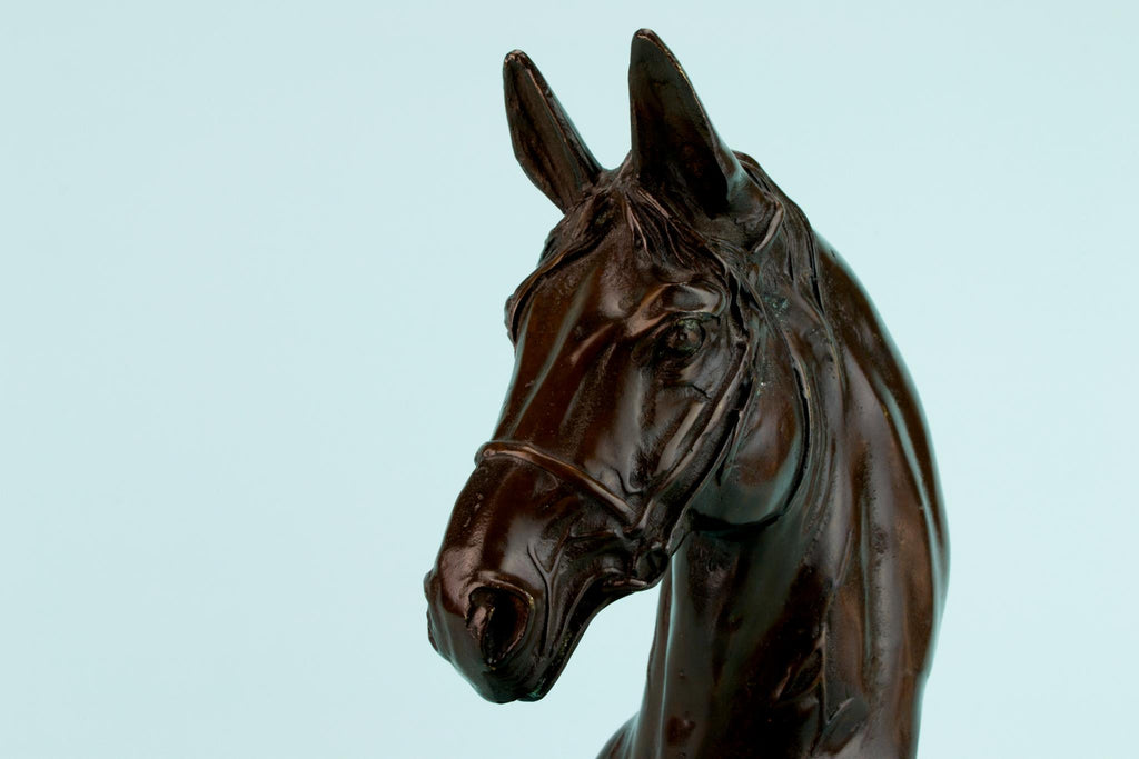 Bronze Horse Head Sculpture, English 1920s