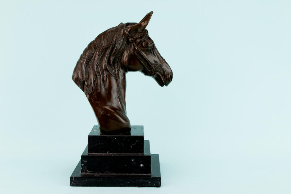 Bronze Horse Head Sculpture, English 1920s