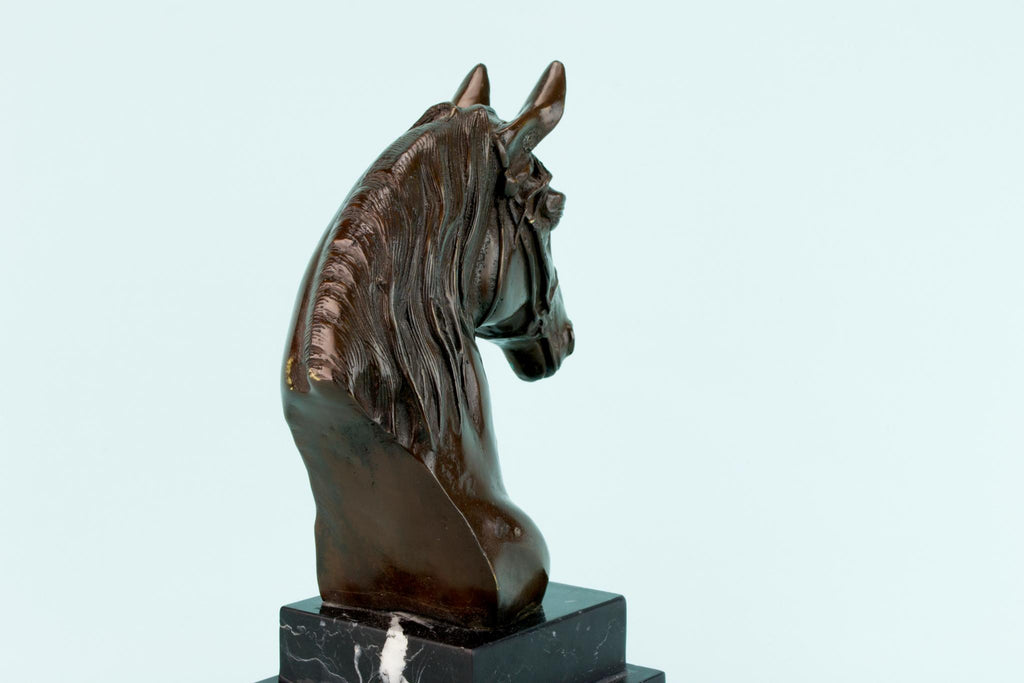 Bronze Horse Head Sculpture, English 1920s