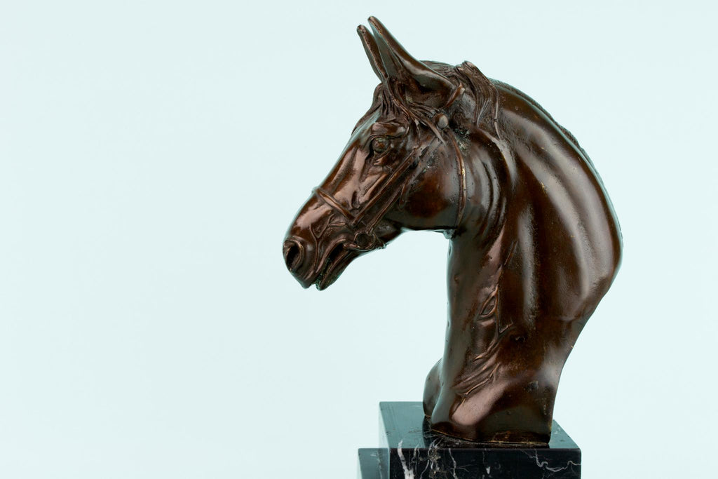 Bronze Horse Head Sculpture, English 1920s