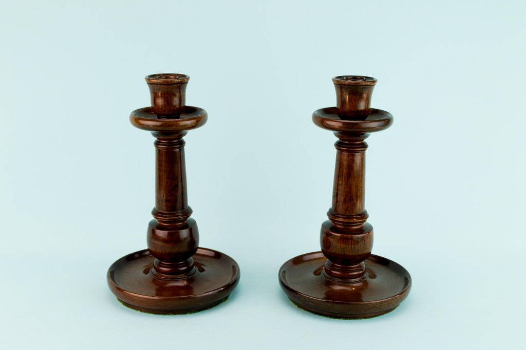 Pair Of Mahogany Large Candlesticks, English Circa 1900
