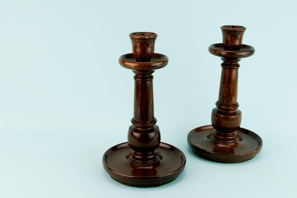 Pair Of Mahogany Large Candlesticks, English Circa 1900