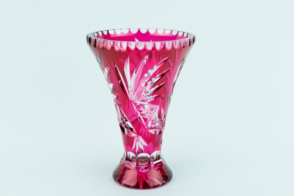 Cranberry Red Cut Glass Flower Vase