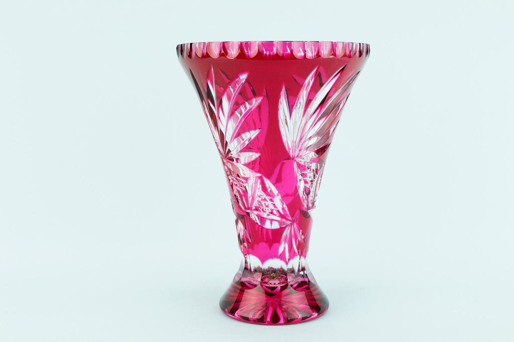 Cranberry Red Cut Glass Flower Vase